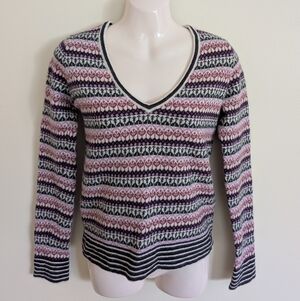 Esprit Lambswool Fair Isle Striped Knit V Neck Sweater Small